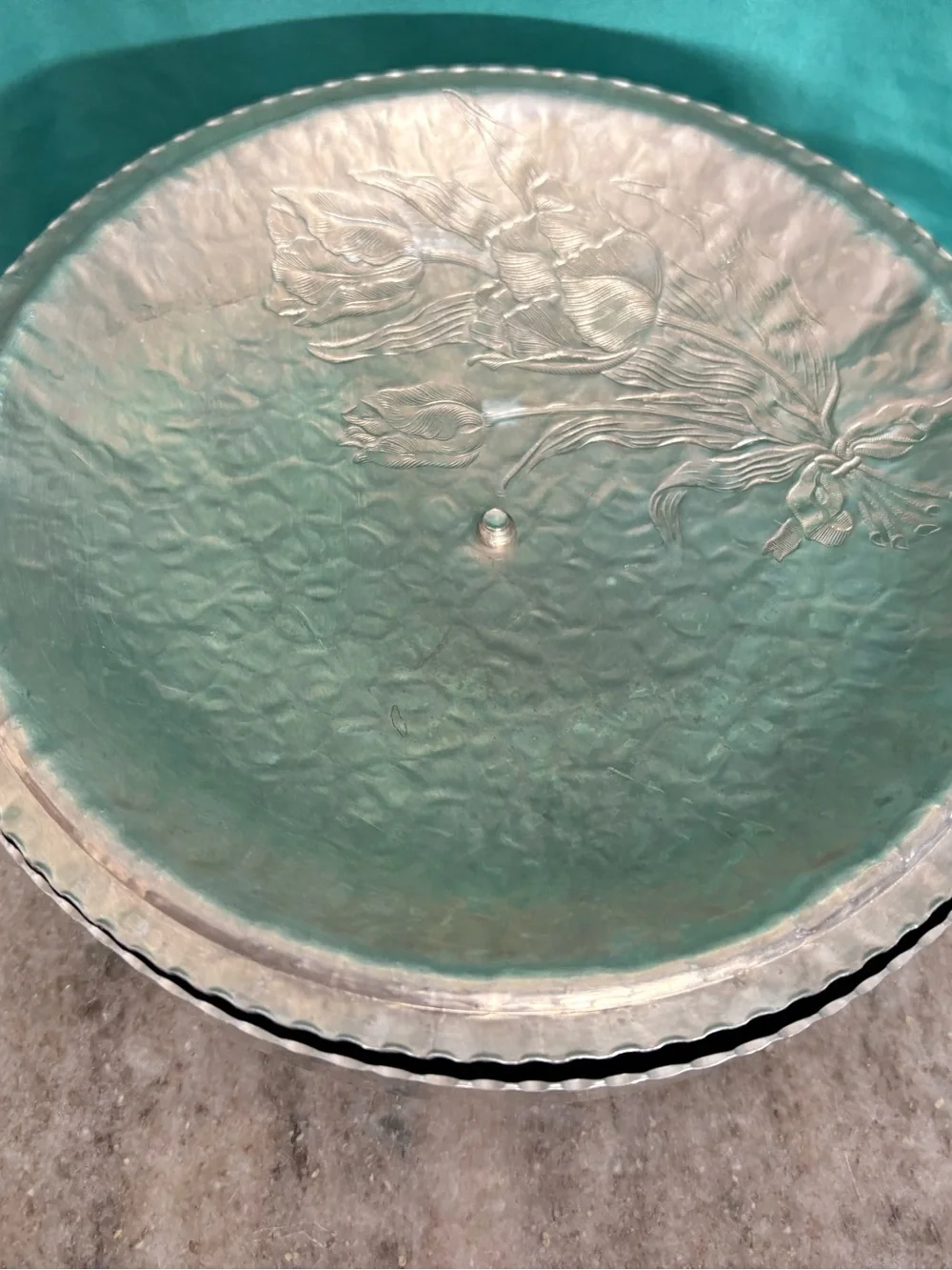 Hand-Hammered Silver Metal Serving Bowl and Decorative Tray - Silver